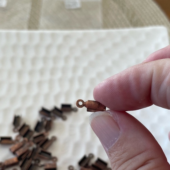 45 Fold Over Cord End Findings in Antique Copper Tone for Jewelry Craft Making - Picture 3 of 6